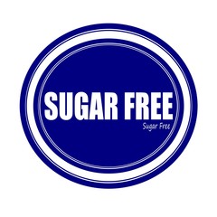 SUGAR FREE white stamp text on blue