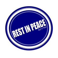 Rest in peace white stamp text on blue
