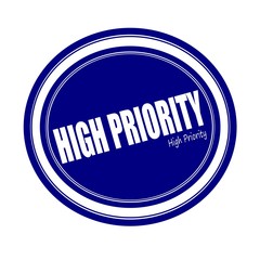 HIGH PRIORITY white stamp text on blue