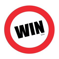 WIN black stamp text on white