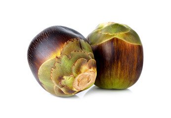 whole fresh toddy palm fruit on white background