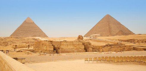 Pyramids and the Sphinx in Giza. Egypt
