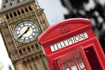 London red telephone box with Big Ben clock tower in the background photo