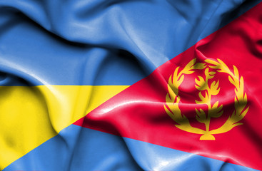 Waving flag of Eritrea and Ukraine