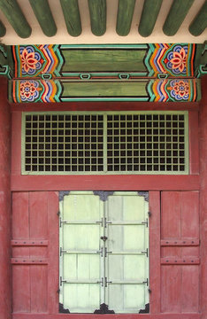 Colorful Korean Pattern Above Green Door