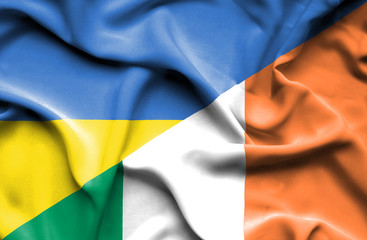 Waving flag of Ireland and Ukraine