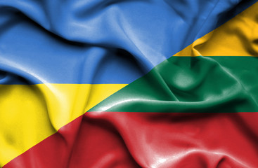Waving flag of Lithuania and Ukraine