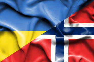 Waving flag of Norway and Ukraine