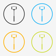 Selfie stick round icons in different colors