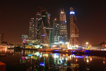 city skyline city lights moscow city landscape
