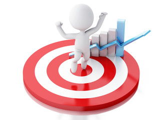 3d white people with business statistic graph in red target.