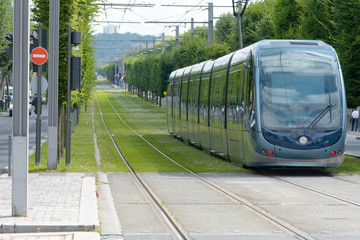 Tram leaving Stalingrad stop on line B in Bordeaux, France © martincp