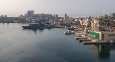 Naklejka premium Vladivostok cityscape. Winter. Cloudy day. High point view.