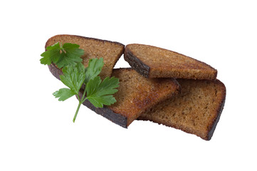 Fried bread in oil on the white background