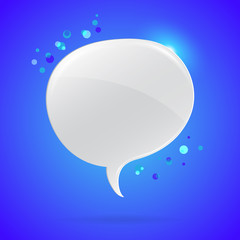 Vector illustration of shiny colorful speech bubble on blue background.