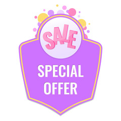 Decorative Sale label with special offer text and confetti. 