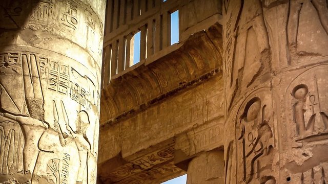 Detail of hieroglyphs in the columns of the Hypostyle Hall at the Temple of Karnak (Luxor, Egypt)
