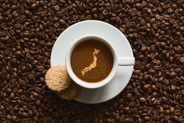 Still life - coffee with map of Japan