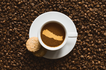Still life - coffee with map of Nepal