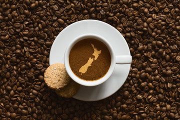 Still life - coffee with map of New Zealand