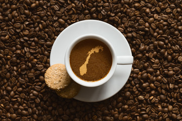 Still life - coffee with map of Norway