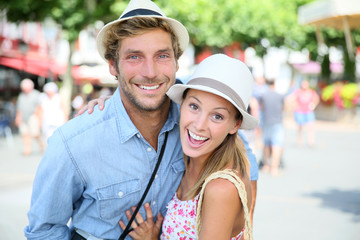 Fototapeta na wymiar Portrait of cheerful couple in summer vacation, South of France