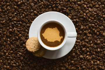 Still life - coffee with map of Romania