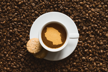 Still life - coffee with map of Tanzania