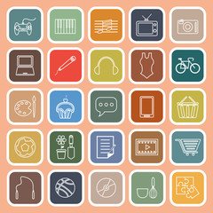 Hobby line flat icons on orange background
