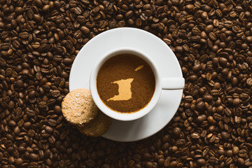 Still life - coffee with map of Trinidad and Tobago