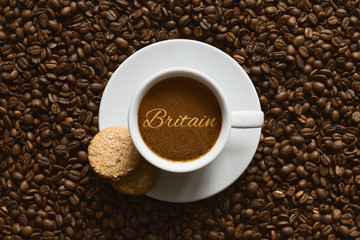 Still life - coffee wtih text Britain