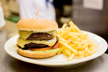 Yummy ! fresh bagel sandwich on plate.