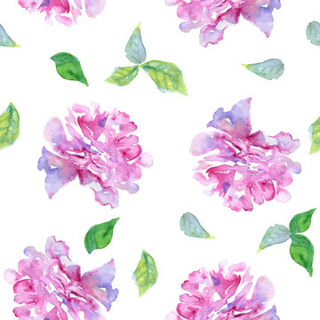 Seamless pattern with pale pink and violet peons