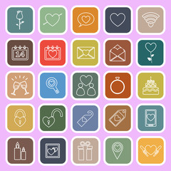 Valentine's day line flat icons on pink background