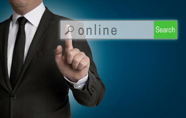 Online internet browser is operated by businessman