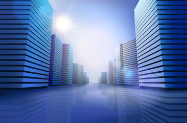 City skyline at sunlight. Vector illustration