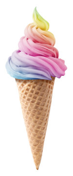 Ice Cream In Wafer Cone Rainbow Color Isolated