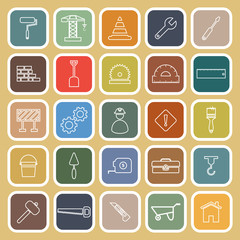 Construction line flat icons on brown background