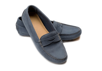 Blue, a pair of suede shoes.