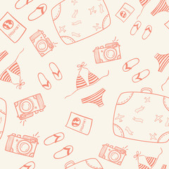 Seamless travel doodle pattern background.