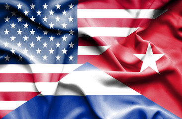 Waving flag of Cuba and USA