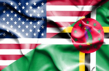 Waving flag of Dominica and USA