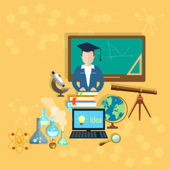 School and education: teachers, sciences students, vector