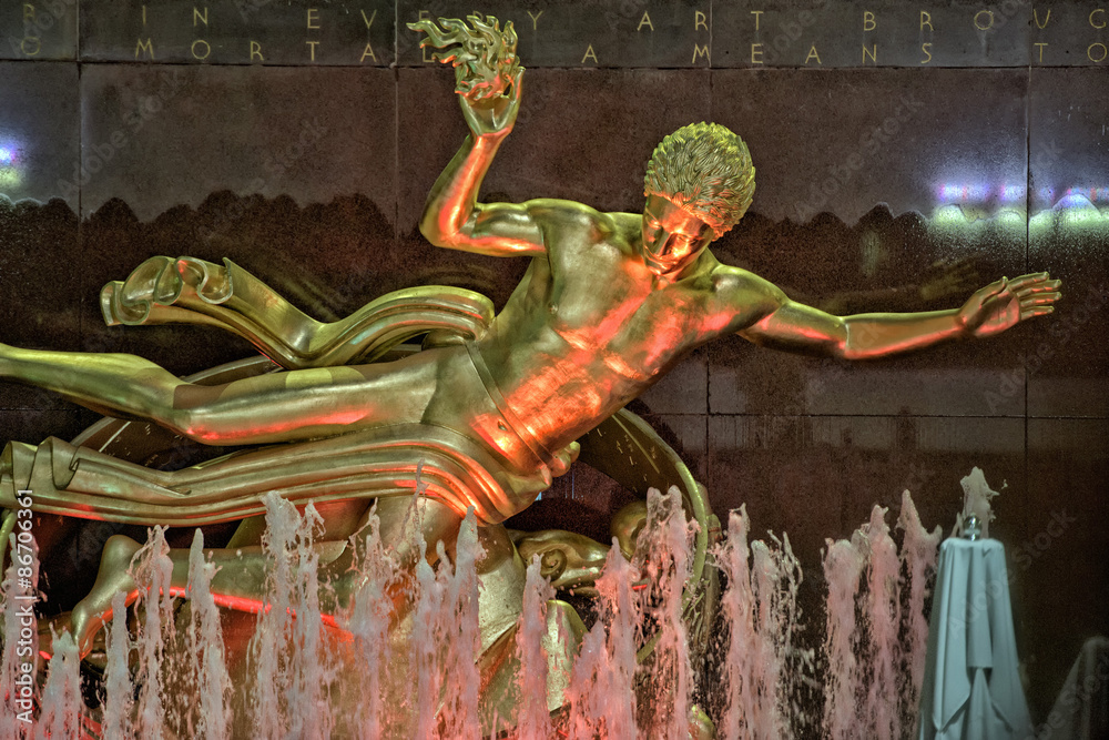 Wall mural new york city - june 13 2015: rockfeller center skyscraper illuminated at night