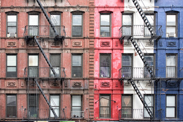 New york manhattan buildings detail of fire staircase - obrazy, fototapety, plakaty