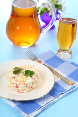 Salad from crab sticks with corn