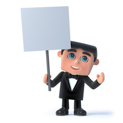 3d Bow tie spy has a blank placard