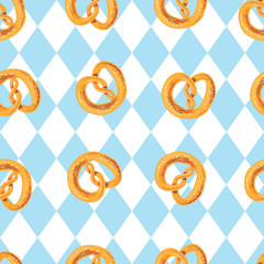 German food seamless pattern Oktoberfest pretzel vector background. Perfect for wallpapers, pattern fills, web page backgrounds, surface textures, textile