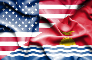Waving flag of Kiribati and USA