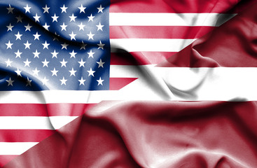Waving flag of Latvia and USA